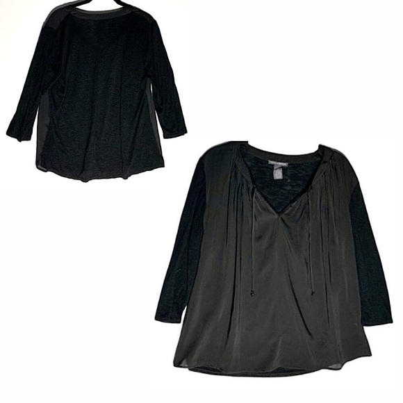 Chelsea & Theodore Black V-Neck Oversized Peasant Blouse - Picture 5 of 5